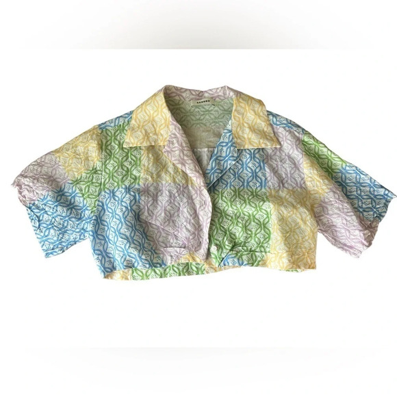 Sandro linen blend crop patched top size 2 in excellent condition - Picture 4 of 10